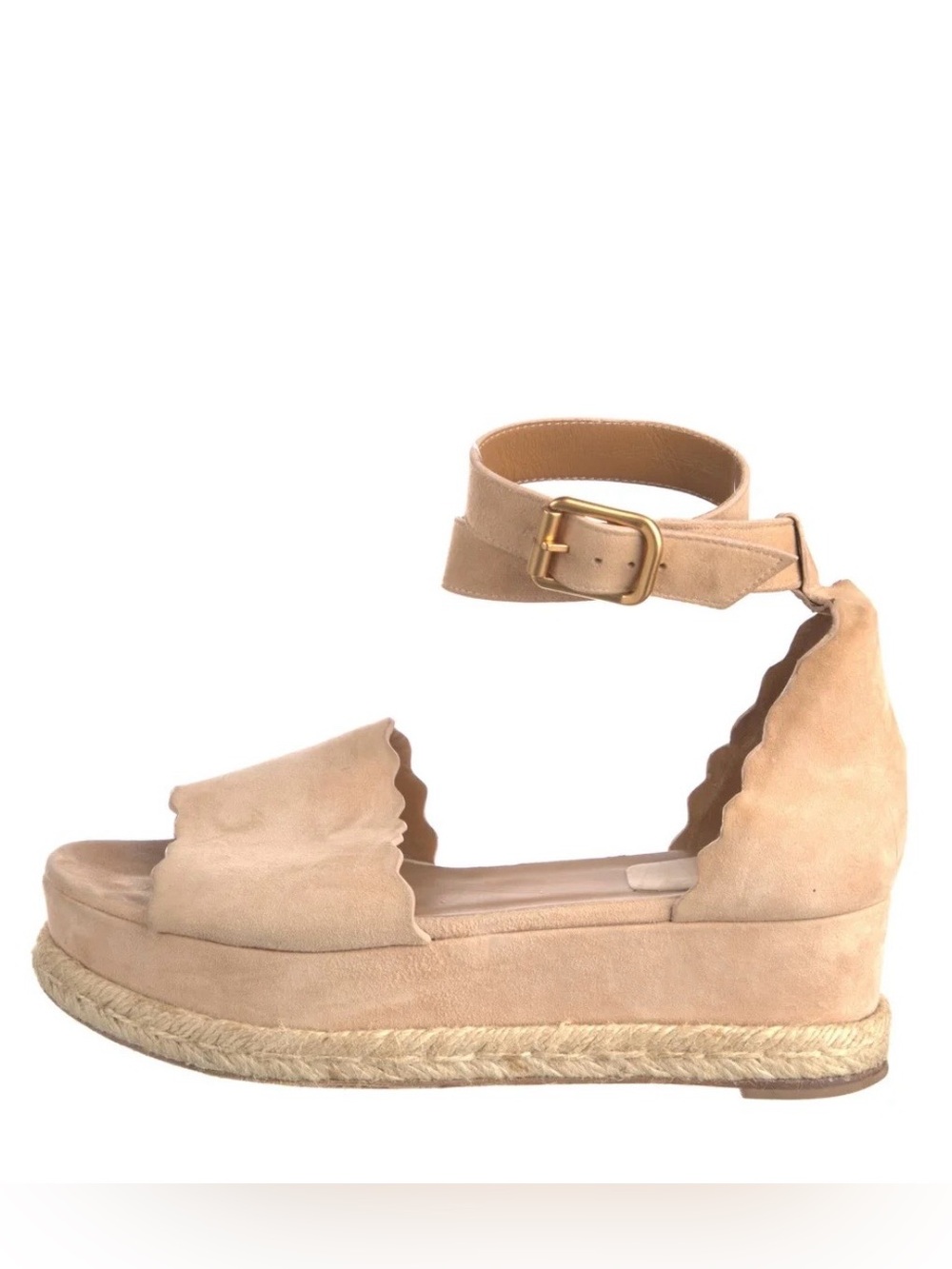 Chloe Suede Scalloped Espadrille Platform Wedge